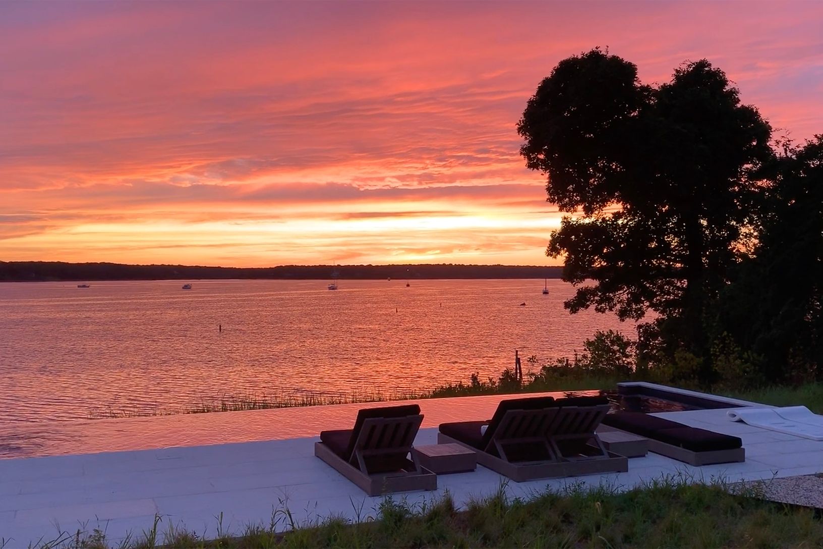Great room open to the harbor, standing-seam roof